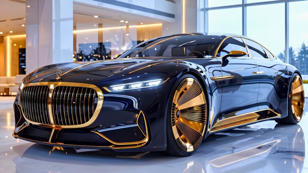 Mercedes-Maybach Futuristic Concept Car with Black Body and Gold Accents | Luxury Vision Design