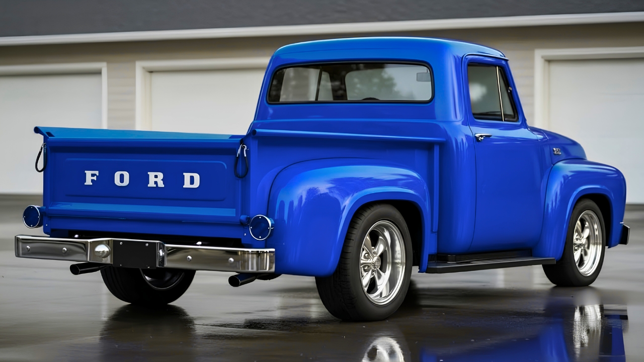 1955 Ford F-100 Custom: Classic Blue Pickup Truck with Timeless Style